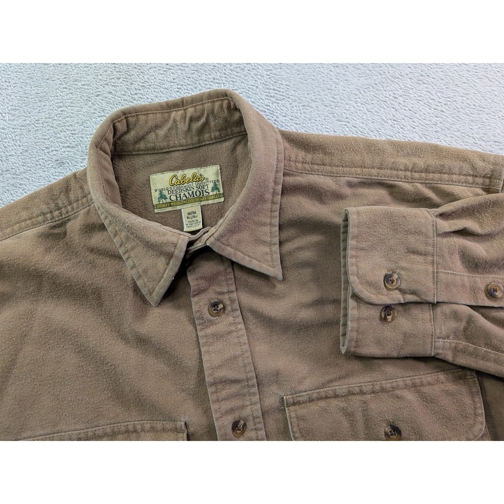 Cabelas Deerskin Soft Chamois Shirt Mens Medium Brown Heavyweight Cotton 90-1495